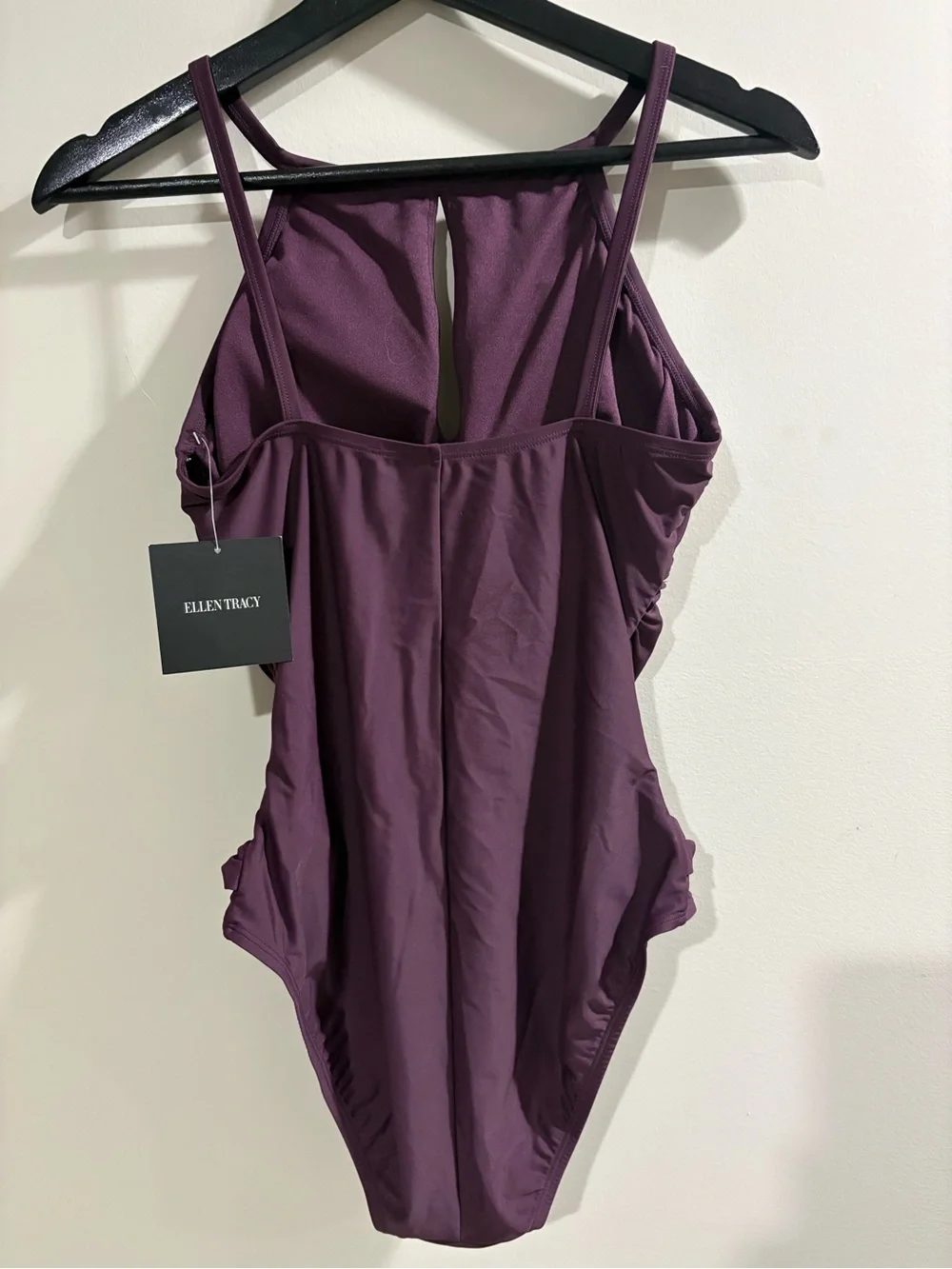 Ellen Tracy Plum High-Neck keyhole slimming One-Piece Swimsuit NWT New - Picture 2 of 6